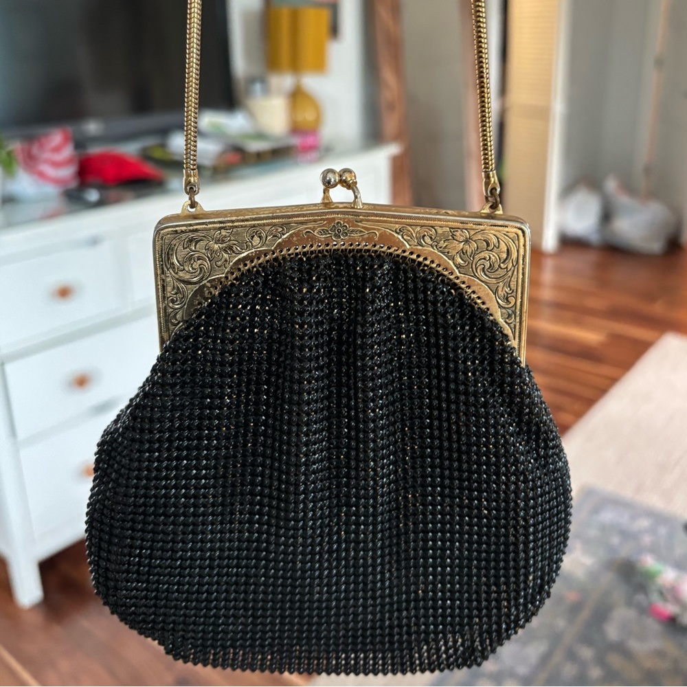 Whiting and Davis black beaded bag, Vintage